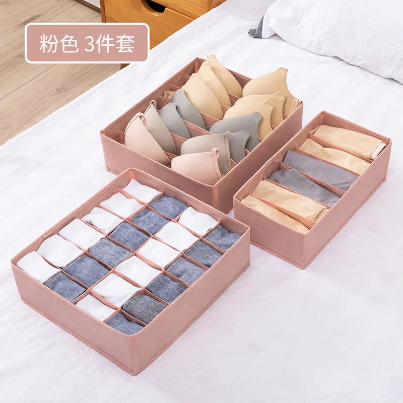 

3Pcs 6/7/24 Grid Storage Boxes Foldable Bra Underwear Organizer Closet Drawer Divider Ties Socks Shorts Lidded Closet Organizer