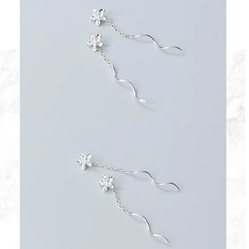 Trendy 100% 925 Sterling Silver Small Flower Ear Threads Earings Line Dangle Drop Earrings for Women Jewelry Gifts | Украшения и