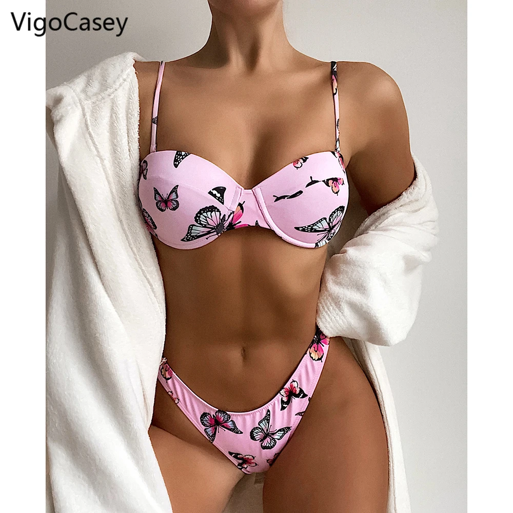 

Купальник женский с принтом бабочек и чашками пуш-ап