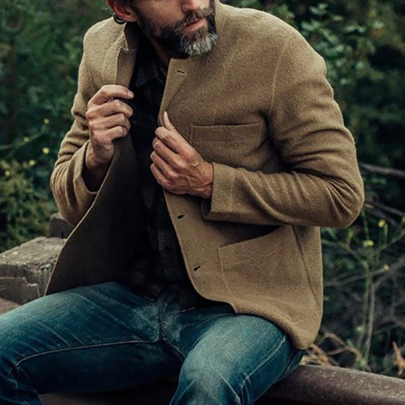

Fashion Men Jackets Solid Turn-down Collar New Autumn Winter Long Sleeve Casual Outerwear Mens Single Breasted Coats Streetwear
