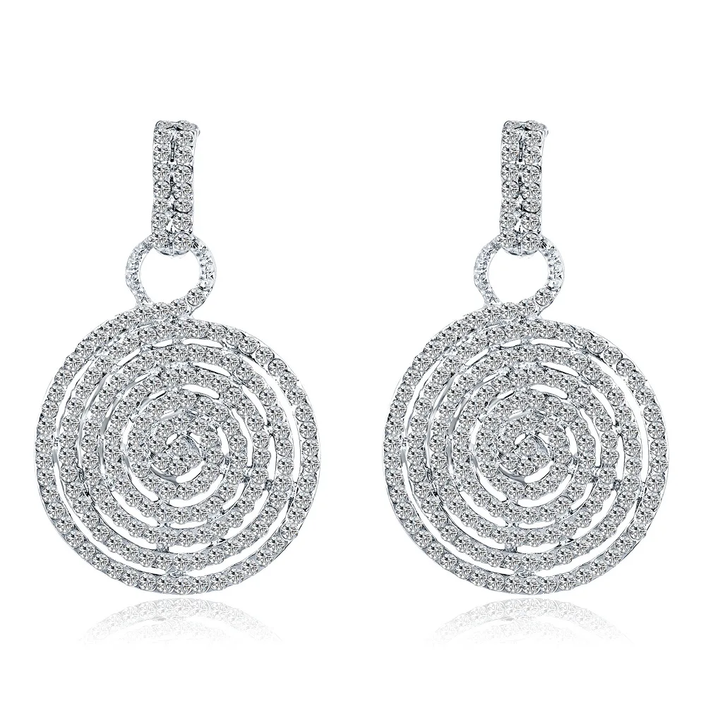 Модные женские серьги Стразы из сплава круглой формы 2020 серебряного цвета