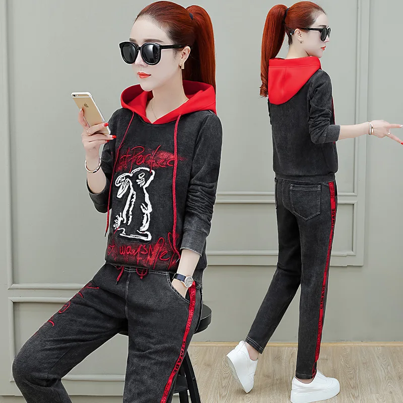 Комплект одежды в Корейском стиле осенняя женская джинсовая одежда комплект из