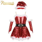 Детская Рождественская одежда Санта Клауса, Рождественский костюм с блестками, нарядное платье для девочек для косплея и вечеринки, праздничная сценическая танцевальная одежда для выступлений