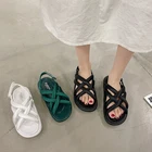 Женские Сандалии, босоножки черного цвета с перекрестной шнуровкой, брендовые летние сандалии-гладиаторы на плоской платформе для девочек