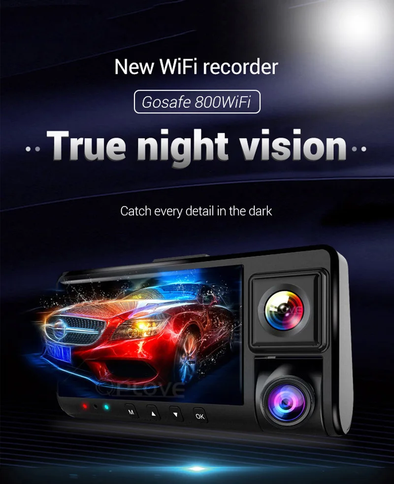 QPLOVE Dual 1080P Автомобильный видеорегистратор Dash камера 3 дюймов Большой экран ночное видение wifi просмотр Велоспорт запись многофункциональная мини камера