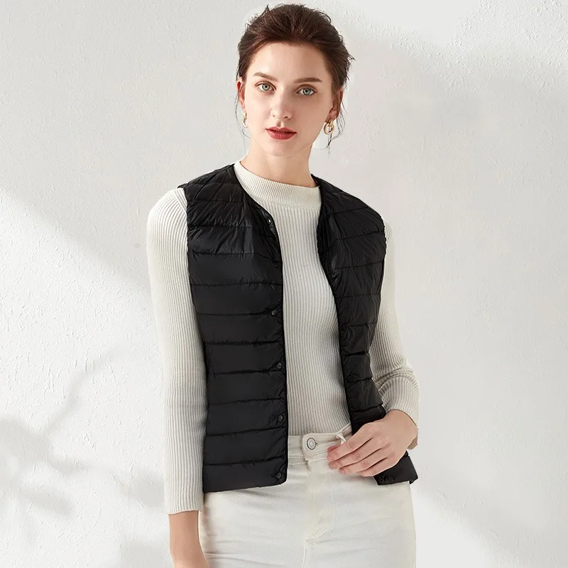 

Female Down Coat 2021 Spring Winter Women Europe and America Thin Short Cultivating Outwear Cotton Padded Warm Sleeveless Jacket