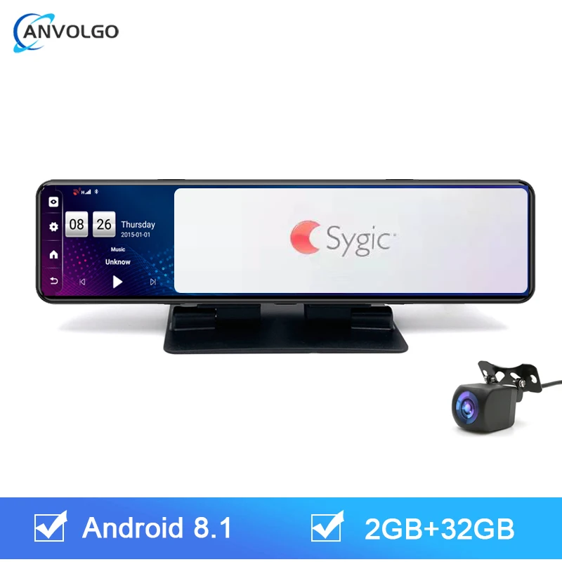 

Car Rear View Mirror DVR On Dashboard 12" Touch Square Screen ADAS GPS Navigation Video Recorder 2+32GB Android 8.1 Dash Camera