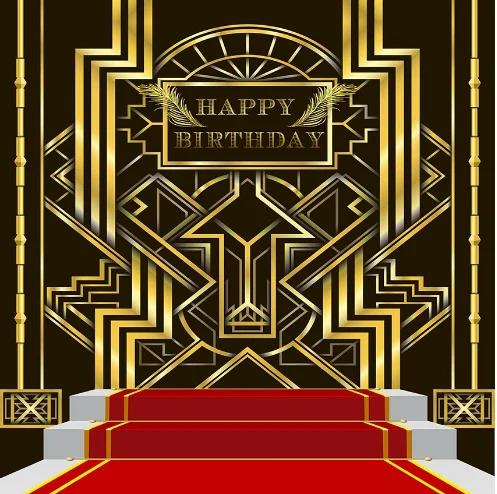 

5x7FT Personalized Vintage Gold Black Great Gatsby Happy Birthday Custom Photo Backgrounds Studio Backdrops Vinyl 220cm x 150cm