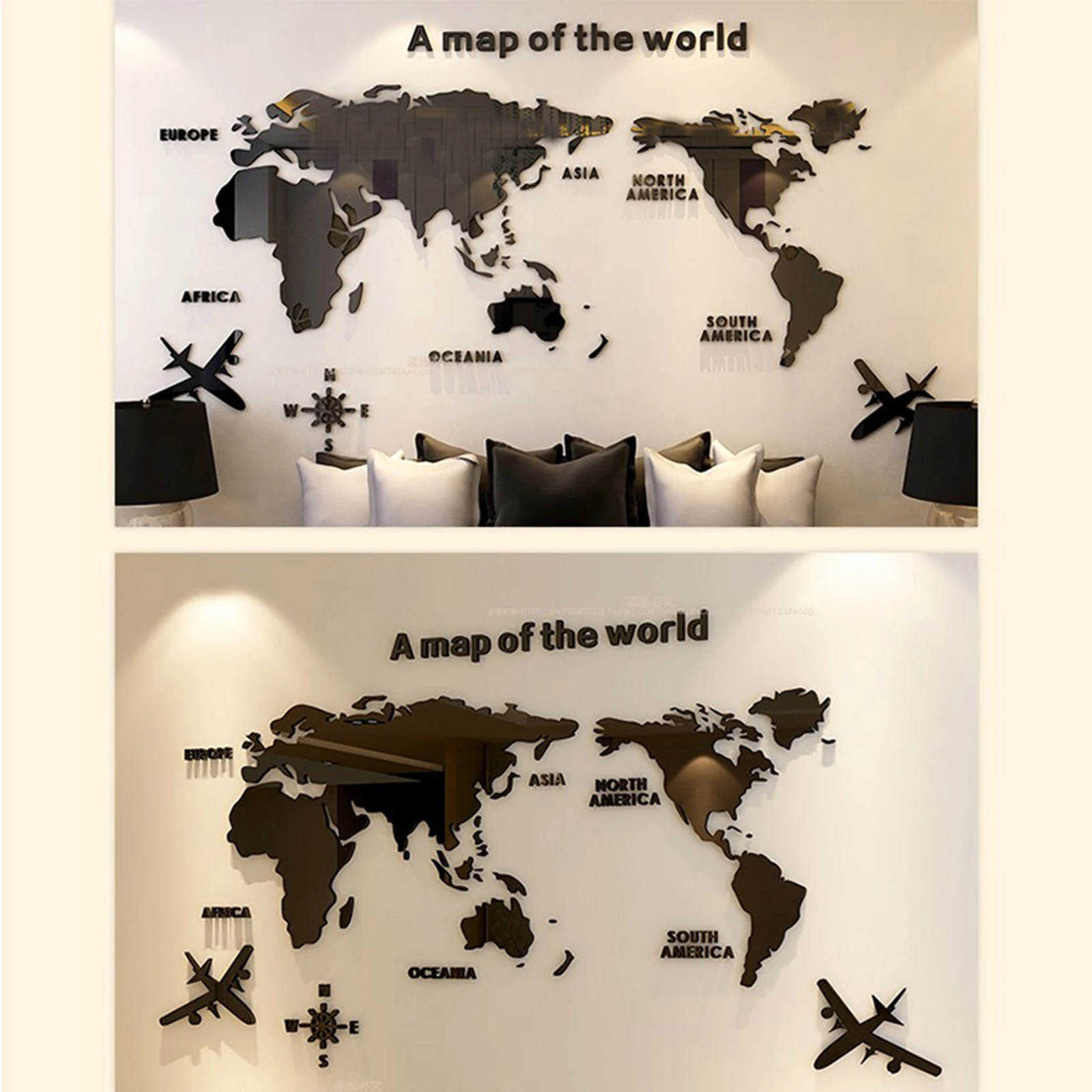 

Acrylic world map World Map Acrylic Wall Stickers Crystal Mirror Stickers for Office Sofa TV Background Wall Decorative Stickers