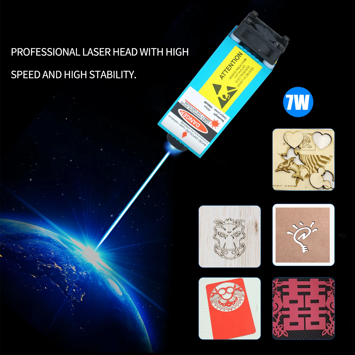 

New 7W 450nm Blue-violet Light Alluminum Alloy Laser Head for CNC DIY Carving Engraving Machine Engraver Accessory