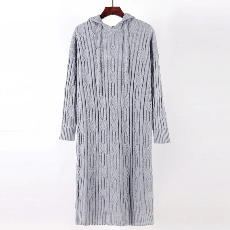 Grey 5288 GIGOGOU женский свитер с капюшоном, платье большого размера, вязаное платье с толстой иглой, праздничное длинное прямое зимнее бирюзовое платье - Цвет: Grey 5288