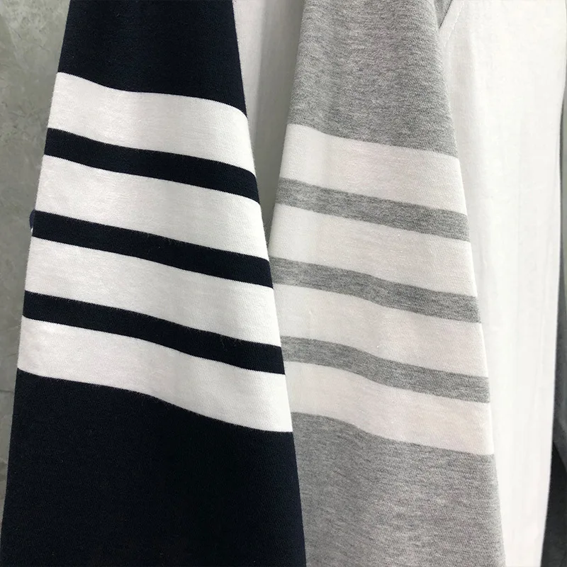 

2021 Fashion TB THOM Brand T-Shirts Men Slim Fit Cotton Casual T-shirts Long Sleeve Patchwork Panelled Striped O-Neck Clothing