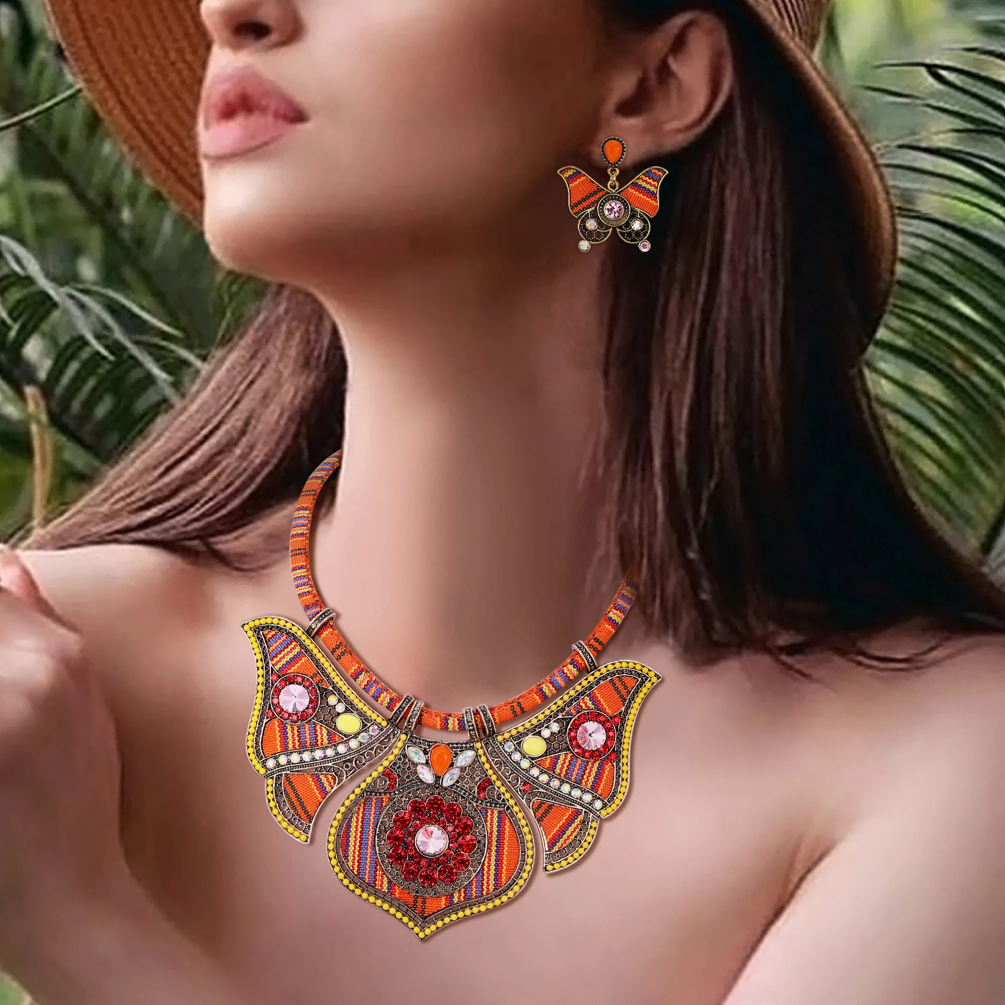 Массивное ожерелье и серьги в виде бабочки набор женских ювелирных изделий