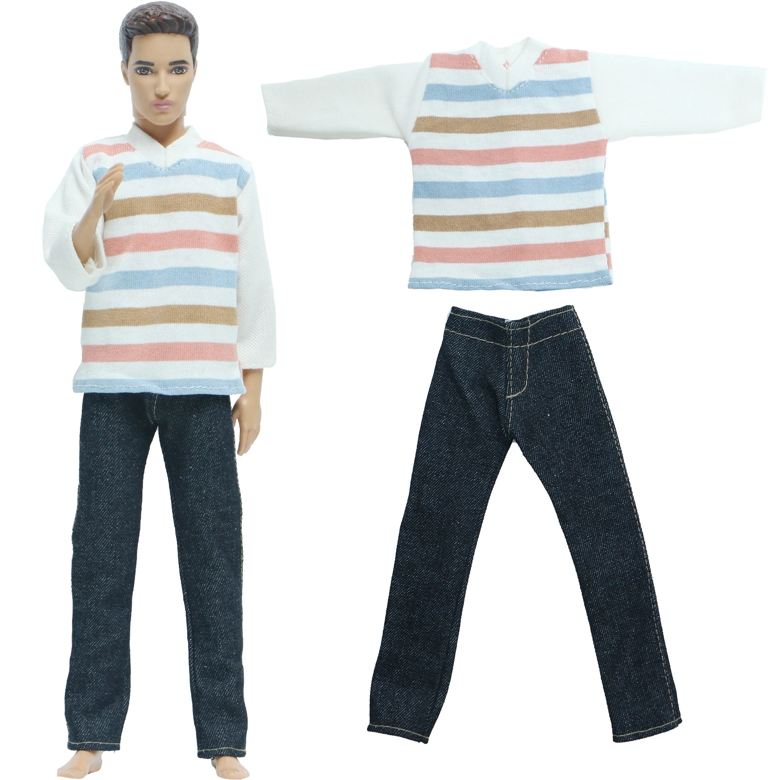 Рубашка в полоску с длинным рукавом и синие джинсовые брюки | Игрушки хобби