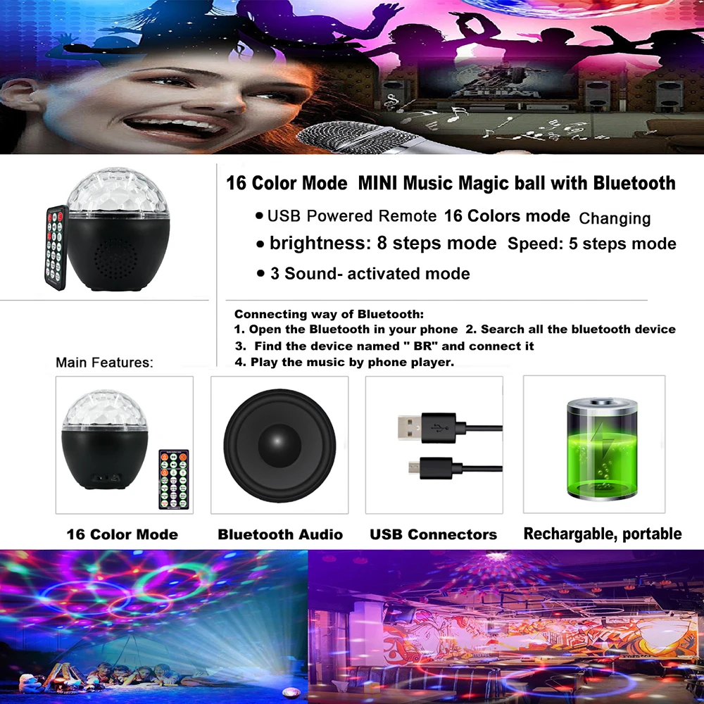 Новый Bluetooth динамик диско магический шар с вечерние светильник музыкальная лампа