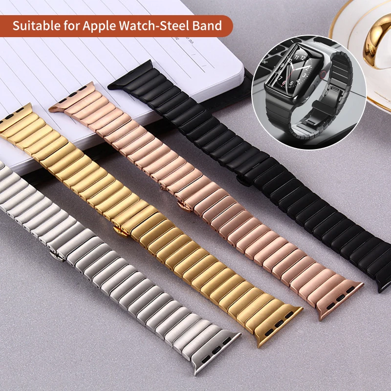 

Ремешок из нержавеющей стали для Apple Watch band 44 мм 40 мм 41, металлический браслет с бабочкой для iWatch band 42 мм 38 мм, Series 5 4 3 se 6 7