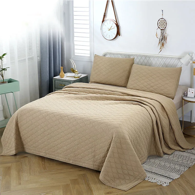 

Cotton Quilts Bedspread on the Bed 3pcs Sets Quilted Blanket with 2 Pillowcase Solid Color King Size Summer Coverlet CHAUSUB