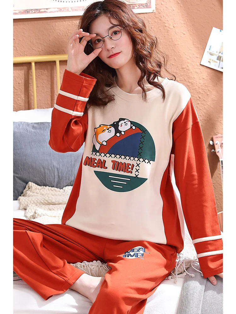 

BZEL Cartoon Printed Women's Pajamas Sets Round Neck Pyjamas Casual Homewear Spring Autumn Pijama Soft Sweet Sleepwear Plus Size