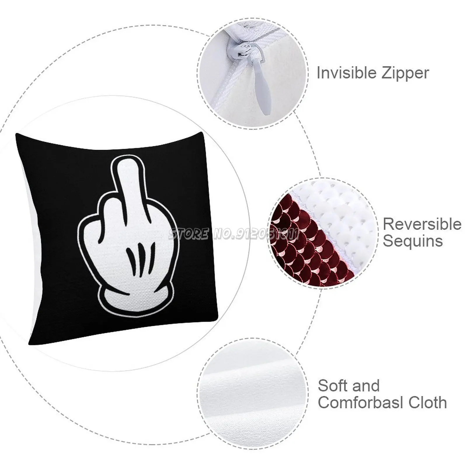 Средний палец в Мышь Sequin Подушка на заказ кафе дом Декор Наволочка Цвет изменение