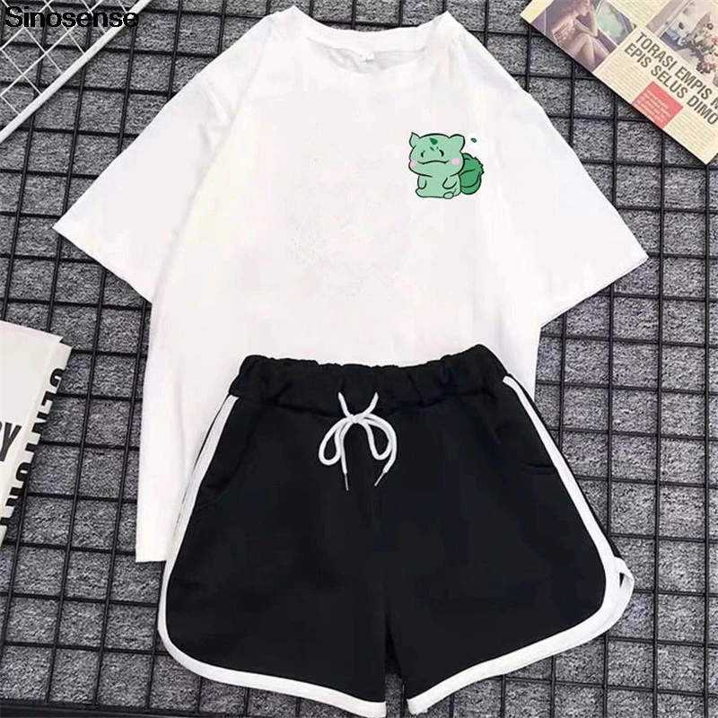 

5XL Plus Size Sports Sets Casual Tracksuit Monster Print Short Sleeve T-Shirts+Shorts Set 2 Two Piece Sports Fitness Outfits