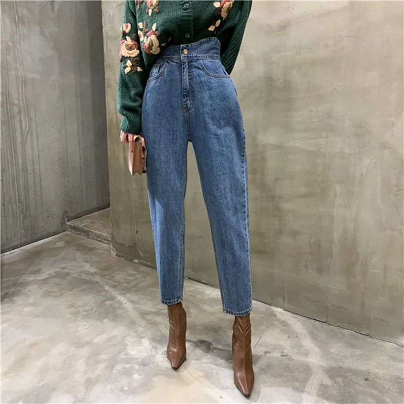 

Real shot 2020 new fashion Korean personality casual jeans high waist slim slimming simple and versatile pencil jeans