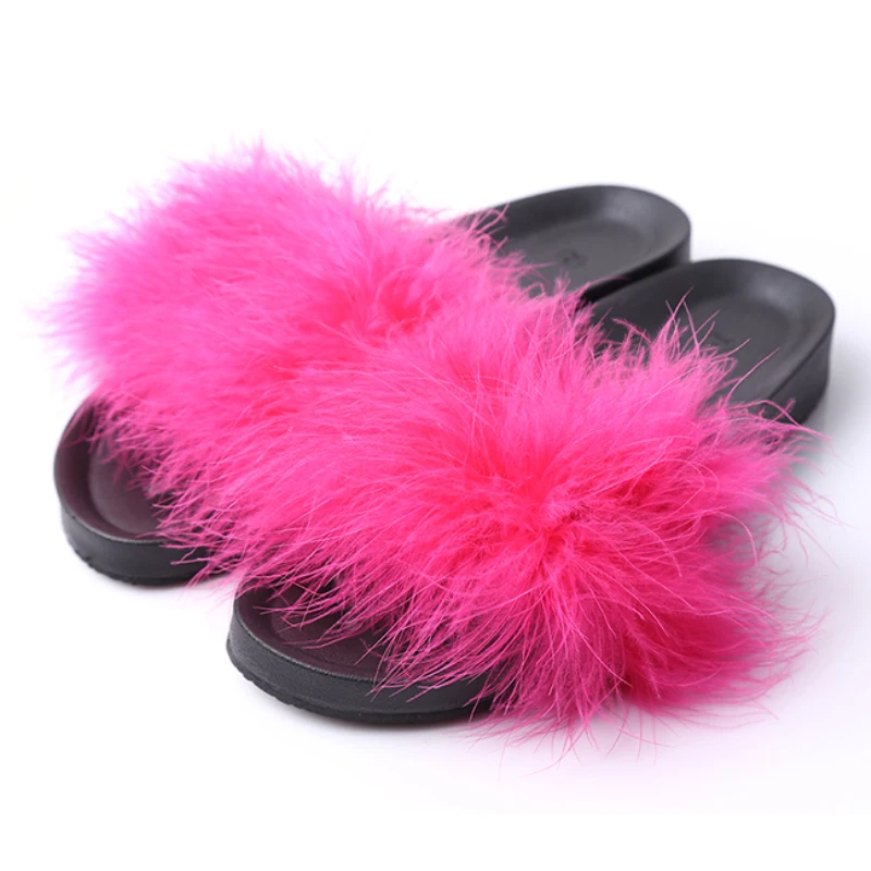 Меховой слайд Симпатичные с перьями обувь на платформе толстая подошва пляжные