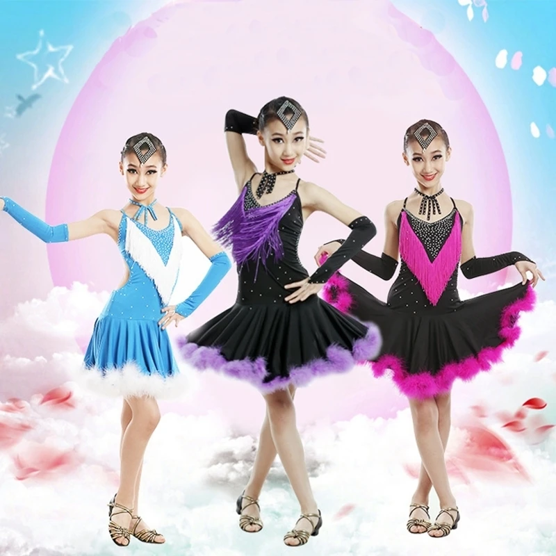 Children Girls Tassel Latin Dance Dress Rumba Salsa Stage Performance