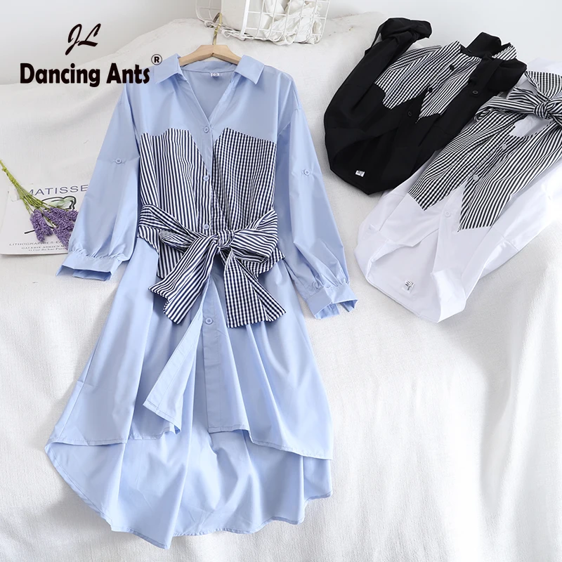 Женское однобортное платье рубашка с длинным рукавом и v образным вырезом