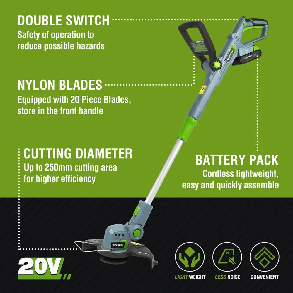 WORKPRO 20V электрическая газонокосилка Аккумуляторный Триммер автоматический