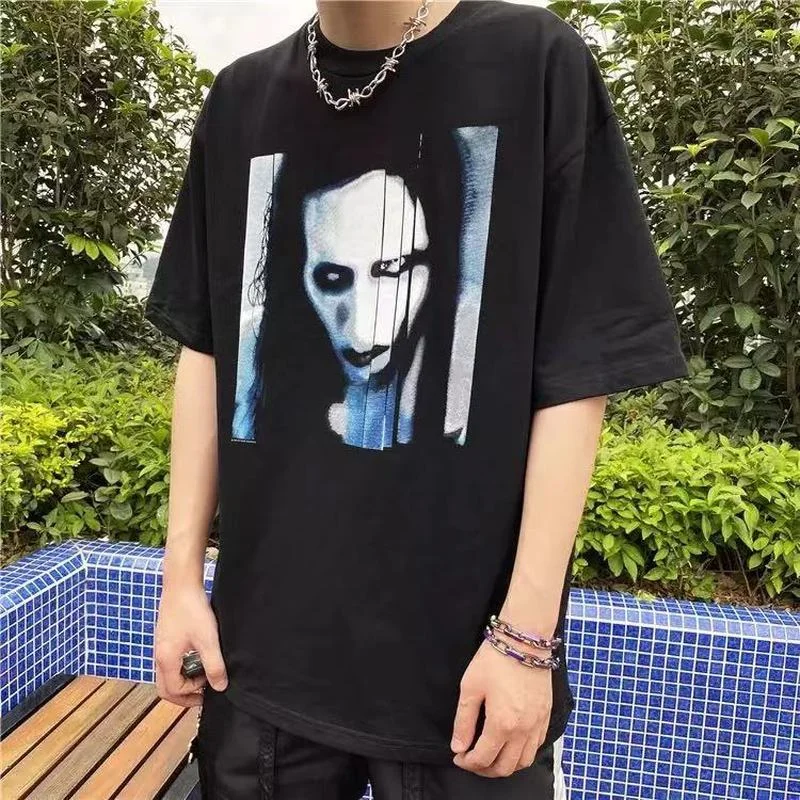 

Summer Hipster Hip Hop Gothic Weird Print Half Sleeved Tees Men and Women Oversized Loose Casual Cotton T-shirts Fashion Tops
