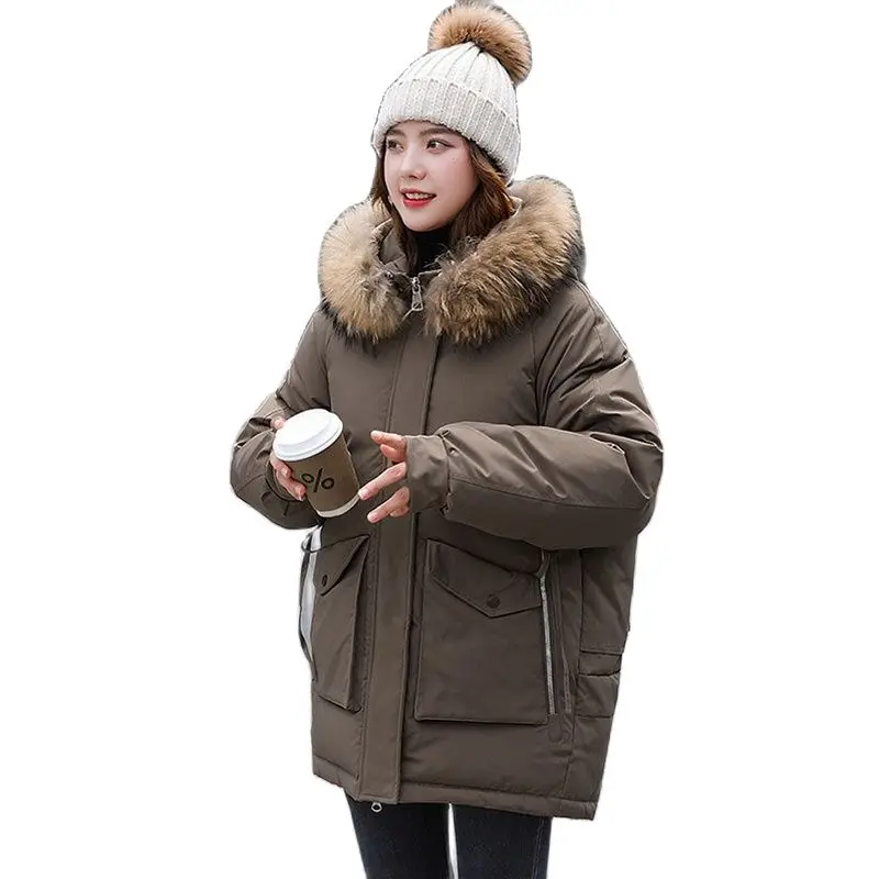 Cropped Puffer Jacket Winter Women's Hooded Warm Parka 2021 Plus Size Fur Collar Loose Quilted Coat Women Thick Cotton Jackets