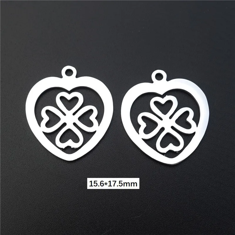 clover 6 Талисманы из нержавеющей стали Lucky Clover 4 листья цветы кулон Diy ювелирные изделия ожерелье серьги изготовление компоненты - Окраска металла: clover 6