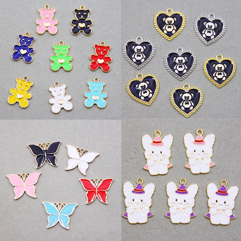 6pcs Color Alloy Enamel Butterfly Bear Charm Pendant For Necklace Bracelet Jewelry Making DIY Earring Findings | Украшения и