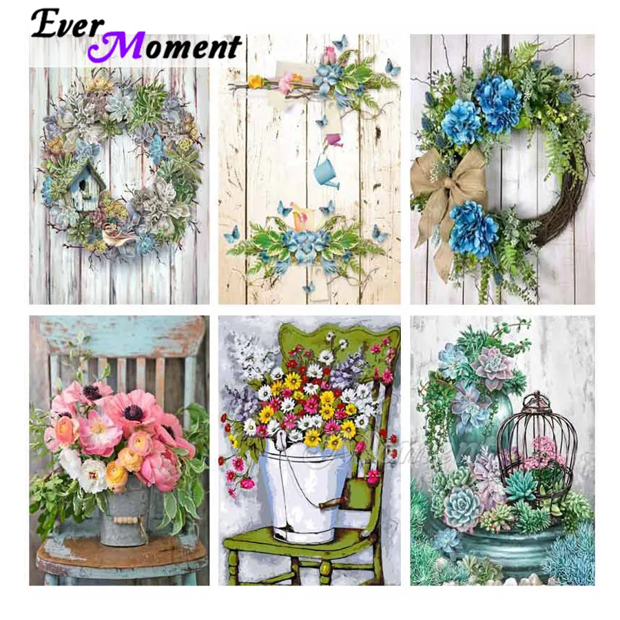 Набор для алмазной вышивки с цветочным венком 5D 3F2236 | Дом и сад