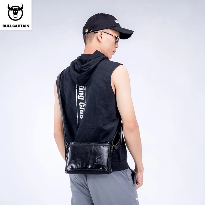 BULLCAPTAIN shoulder bag men's leather cross section small square head layer cowhide mobile phone bag messenger bag small bag