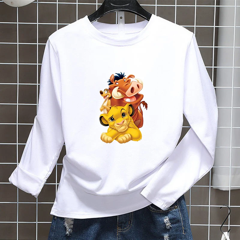 

Simba T Shirt Woman Long Sleeve T-Shirt Lion King Cute Cotton Tops Fashion Harajuku Vintage 90S Cartoon Female Top Street Tshirt