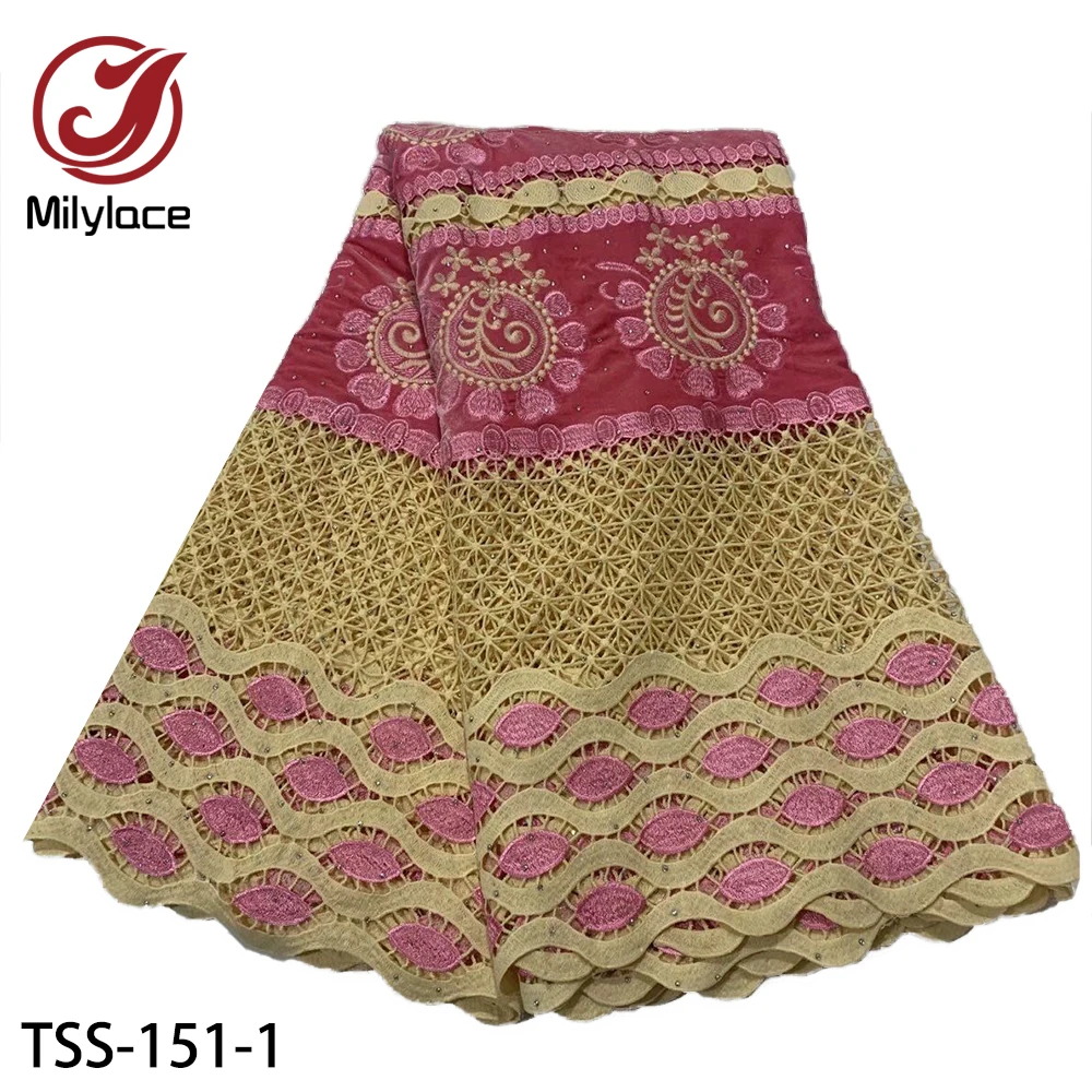 

Milylace African Velvet Lace Guipure Lace Fabric 2020 High Quality Nigerian Cord Water Soluble Lace Fabric for Dress TSS-151