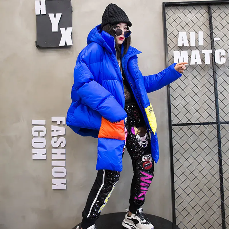 Oversize Down Jacket women Streetwear Warm Parka thick winter Coat Women Hooded Cotton Jackets Retro Coat With a scarf 234