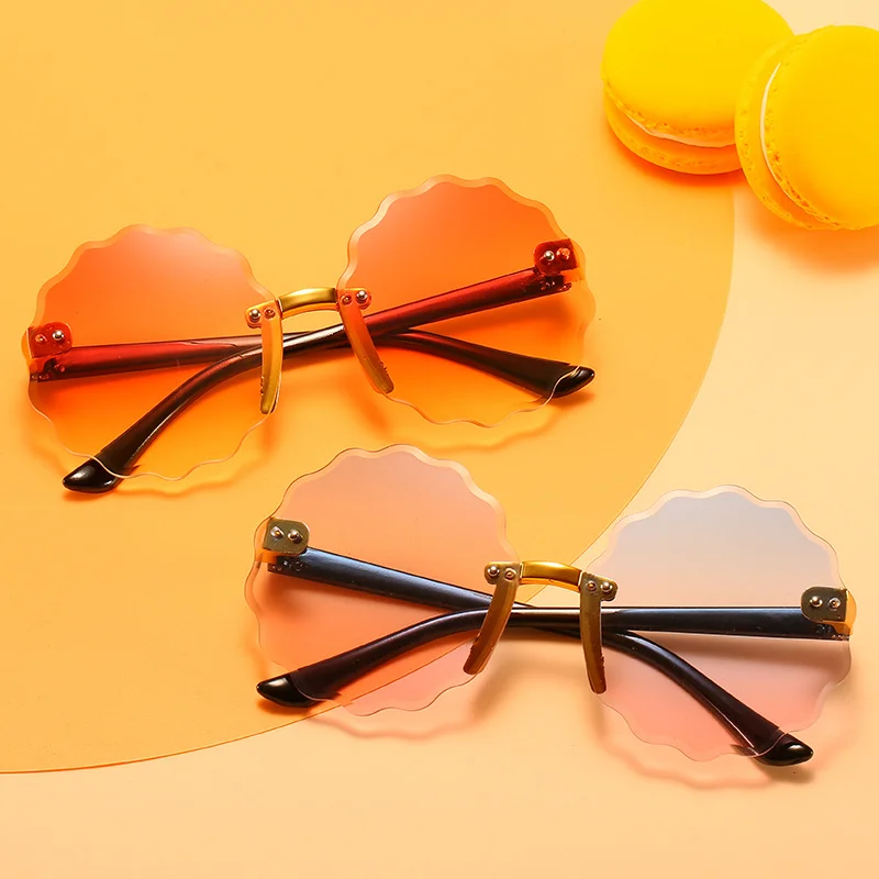 Круглые детские очки без оправы с милой оправой серые синие линзы модные