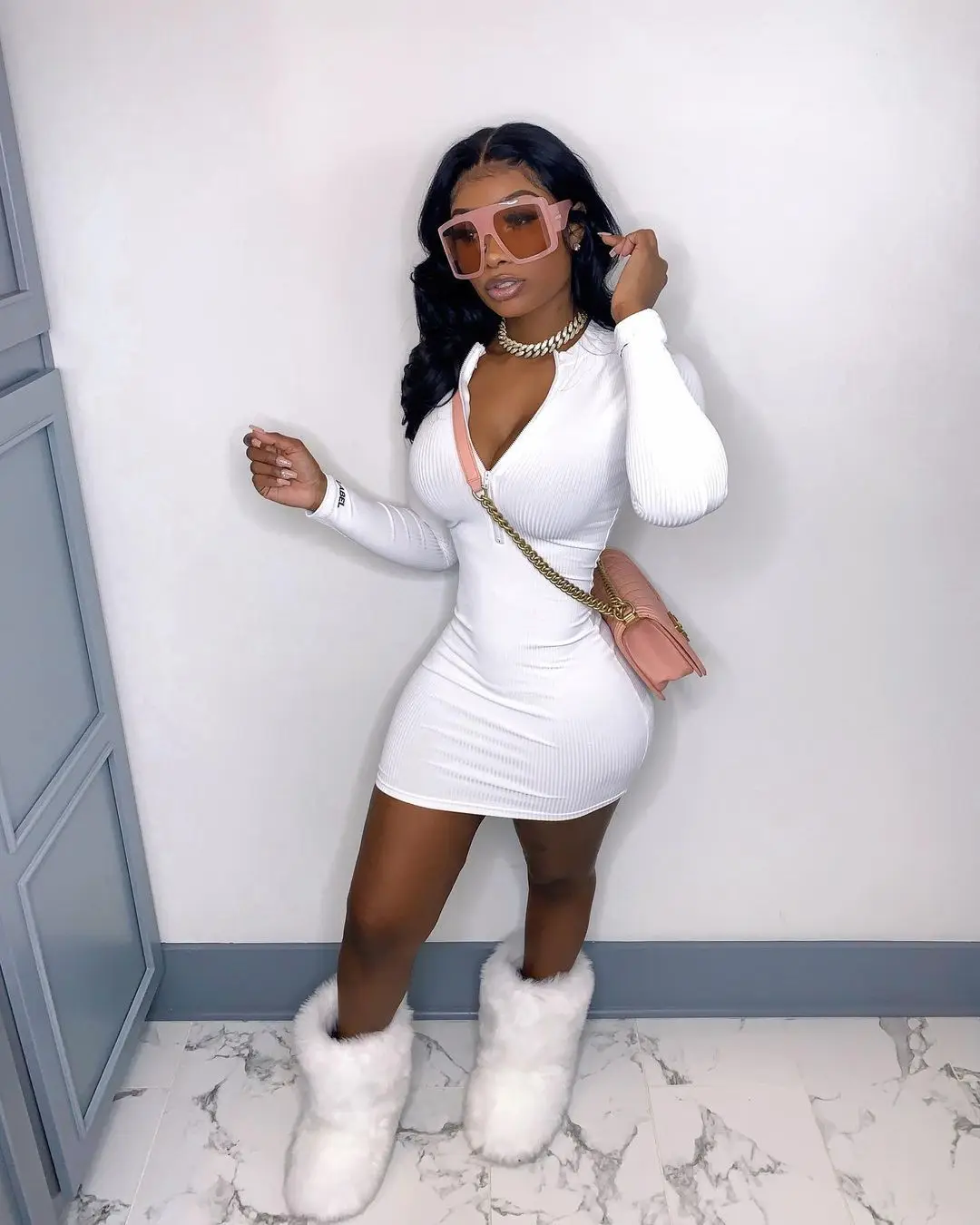 

Ladies Dress Nightclub Sexy Pit Sstrip Embroidery Zipper Tight-fitting Dress Fashion Long-sleeved SlimLong Street Dress Women