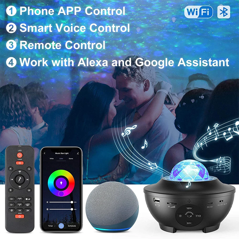 10 цветов эффекты Alexa Google Assistant Управление звезда Светильник проектор для спальни