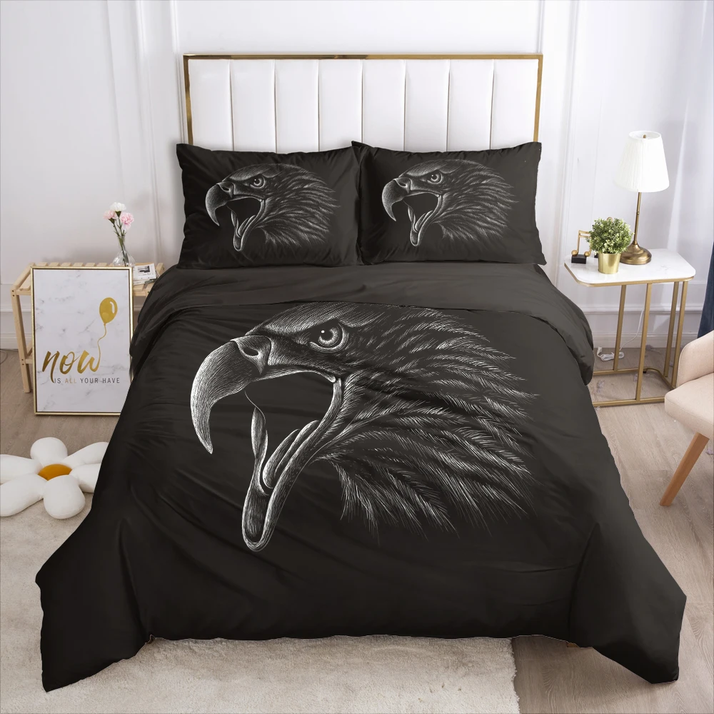 

3D Bedding Set Comforter Duvet Cover Pillowcases Luxury Bed Linens Bed Set Queen King Europe Russia Size Black Eagle