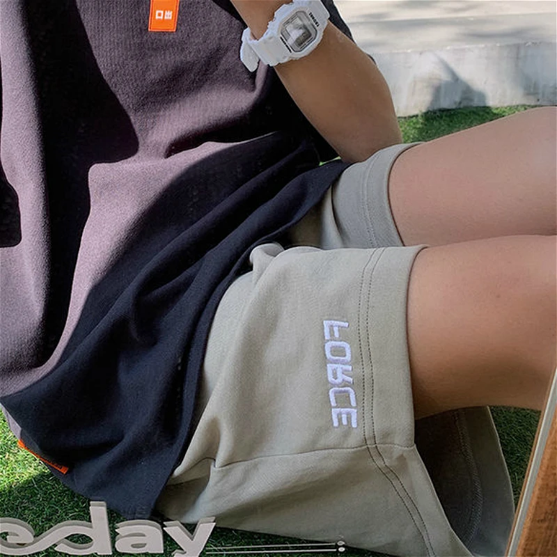 

Shorts Couple Harajuku Letter Embroidery Summer Chic Women Streetwear All-match Oversize Basic Orange Workout Womens Clothing