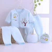 5pcs newborn baby boy girl clothes set fashion autumn winter long sleeve tops pants hat infant warm clothing outfits