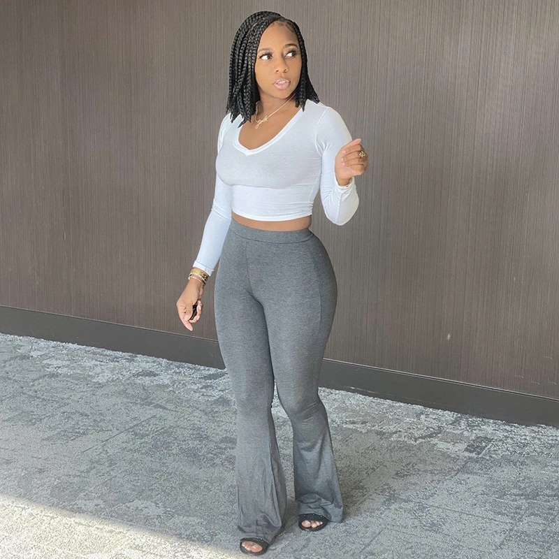 

Women Flare Long Pants Solid Color High Waist Sexy Fitness Tracksuit Joggers Streetwear Summer Outfits