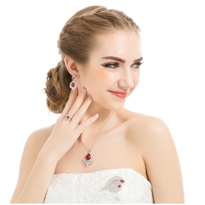 Женское ожерелье из серебра 925 пробы с драгоценными камнями в форме капли