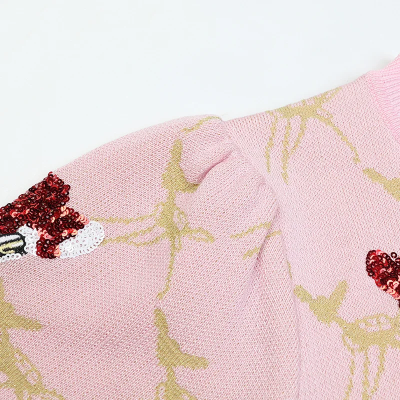 

2021 Summer New Women's Round Neck Short Sleeve T-Shirt Contrast Color Deer Sequins Slim Thin Knitted Skirt Two-Piece Set