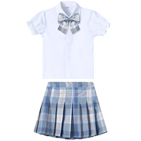 kids girls korean school uniform japanese anime cosplay student costumes short sleeve bowknot shirt tops with pleated skirt set
