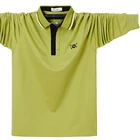 Рубашка-поло мужская с вышивкой, хлопок, длинный рукав, однотонная, с лацканами, Повседневная большого размера