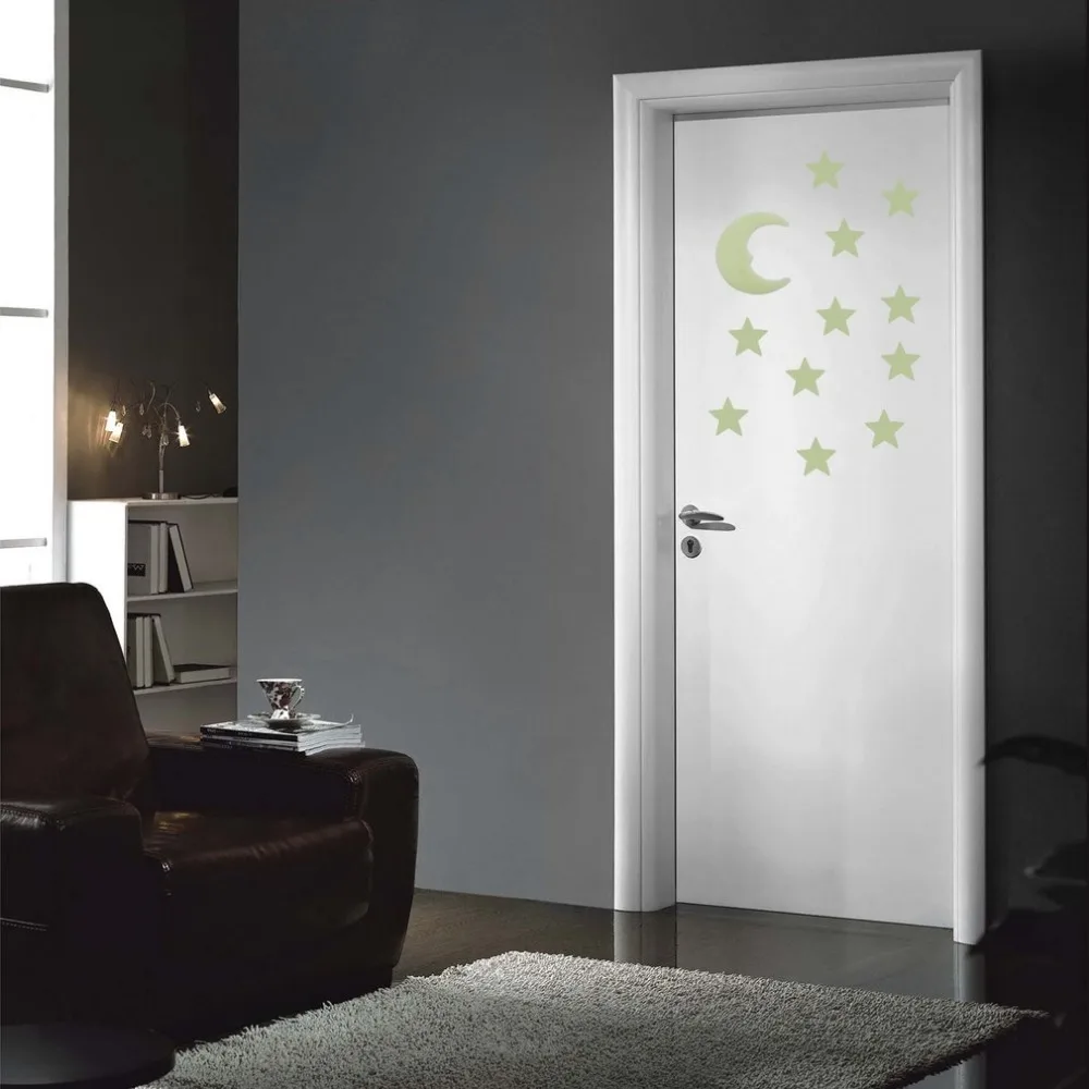 DIY светящаяся флуоресцентная наклейка настенные стикеры в виде звезд Луны светящийся стиль темноте для дома